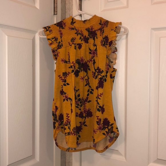 Tops - Mustard Flutter Sleeve Shirt